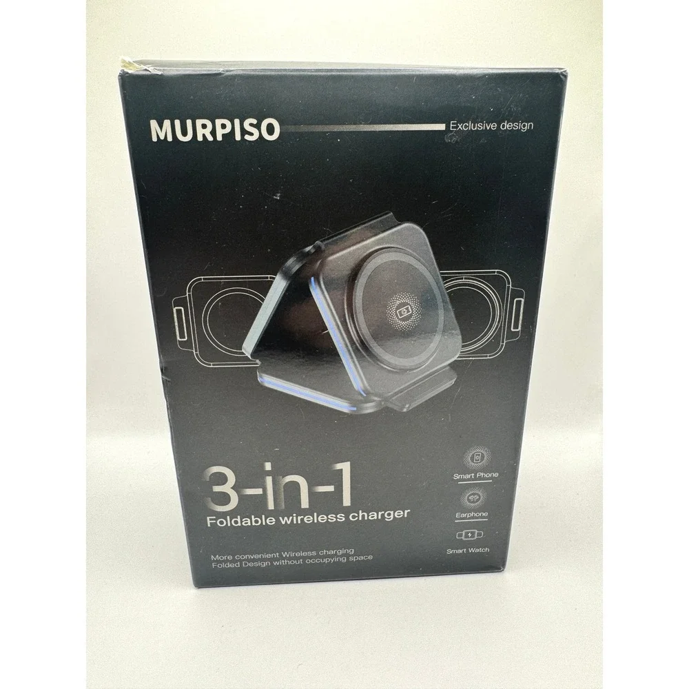 MURPISO 3-in-1 Foldable Wireless Charger for iPhone Apple Watch AirPods Black